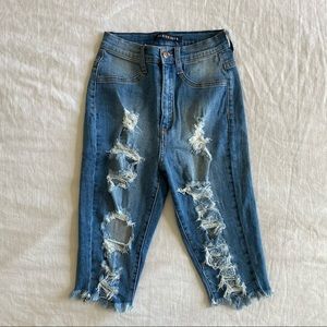 Distressed Denim Bermuda Shorts